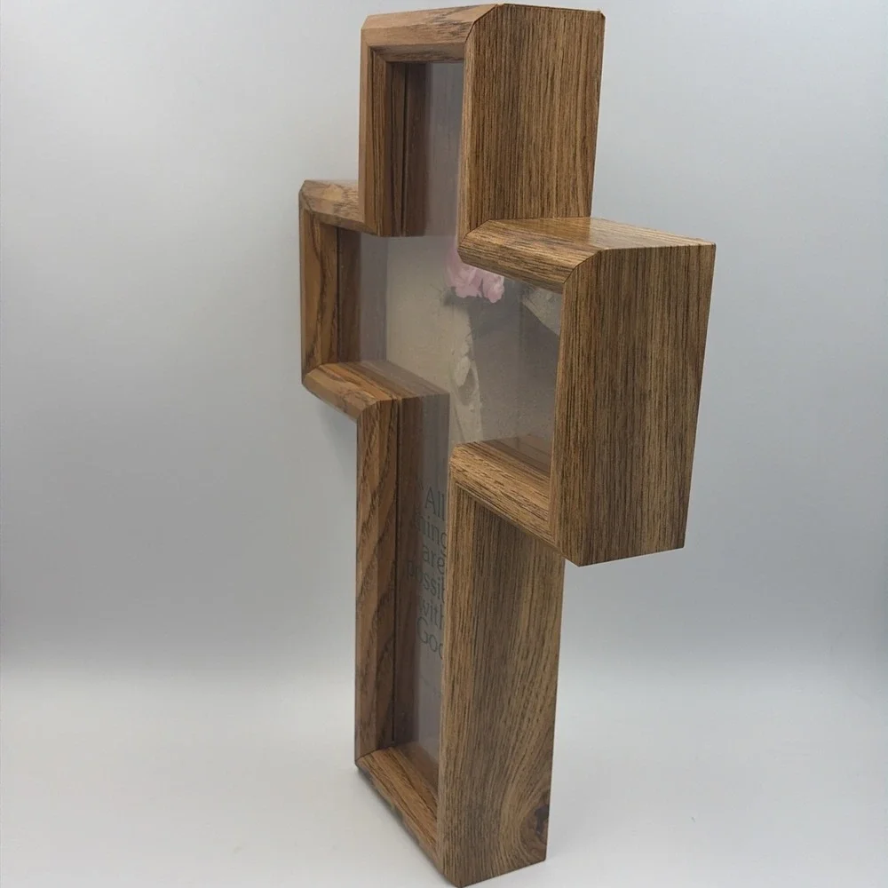 Abbey Press Wood Cross Shadow Box‎ Bible Scripture Verse Mark 10:27 USA